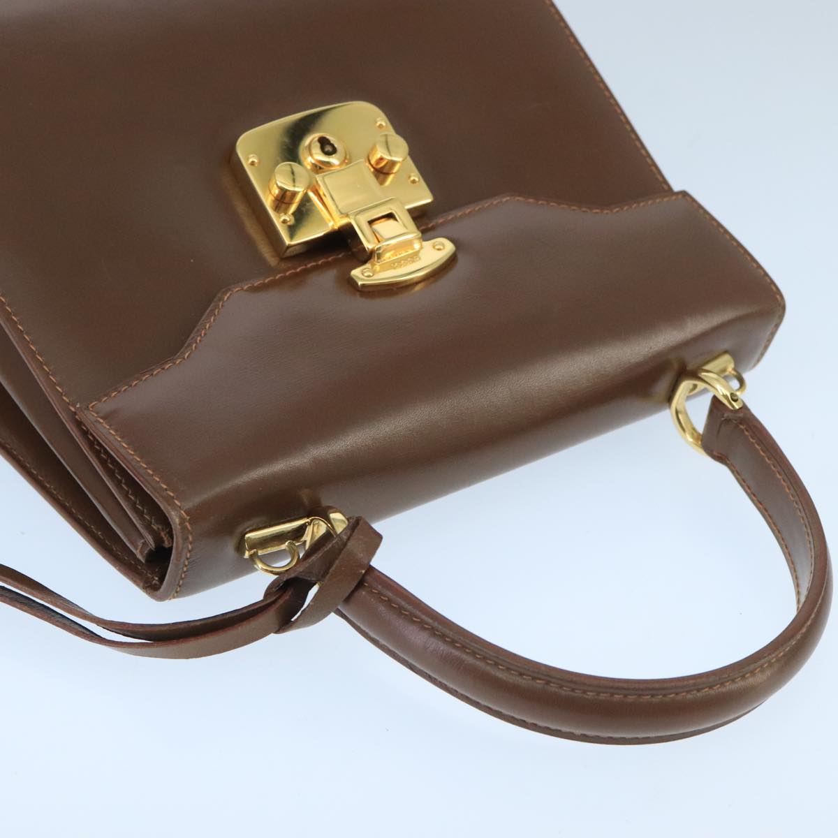 GUCCI Ready Lock Hand Bag Leather 2way Brown Gold hk1714