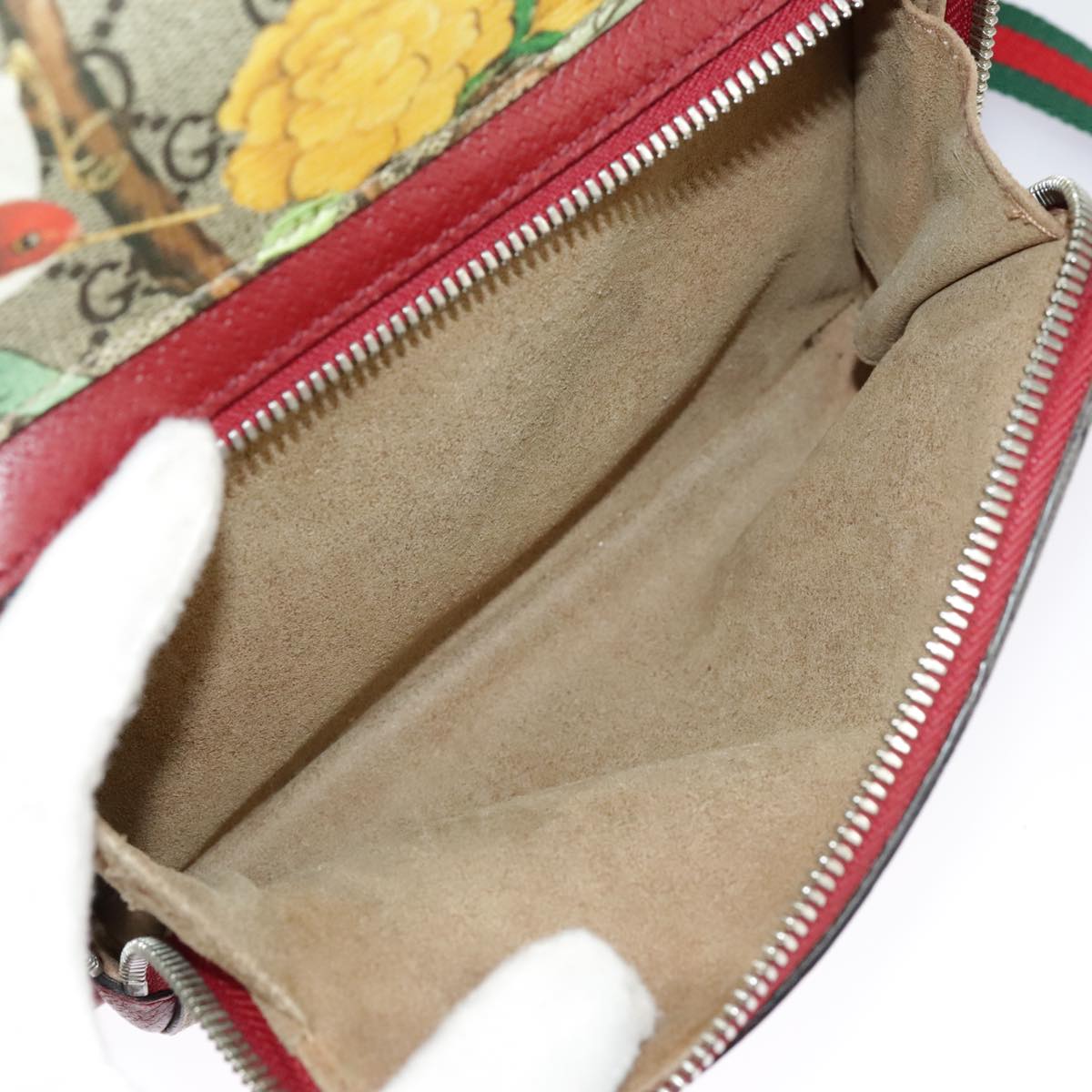 GUCCI GG Supreme Web Sherry Line Tian Backpack PVC Leather Beige Red hk1717