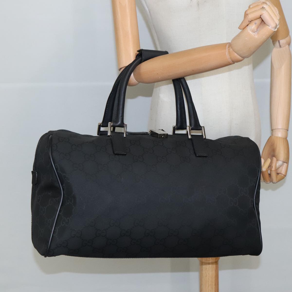 GUCCI GG Canvas Boston Bag Black Silver 012 0383 hk1725