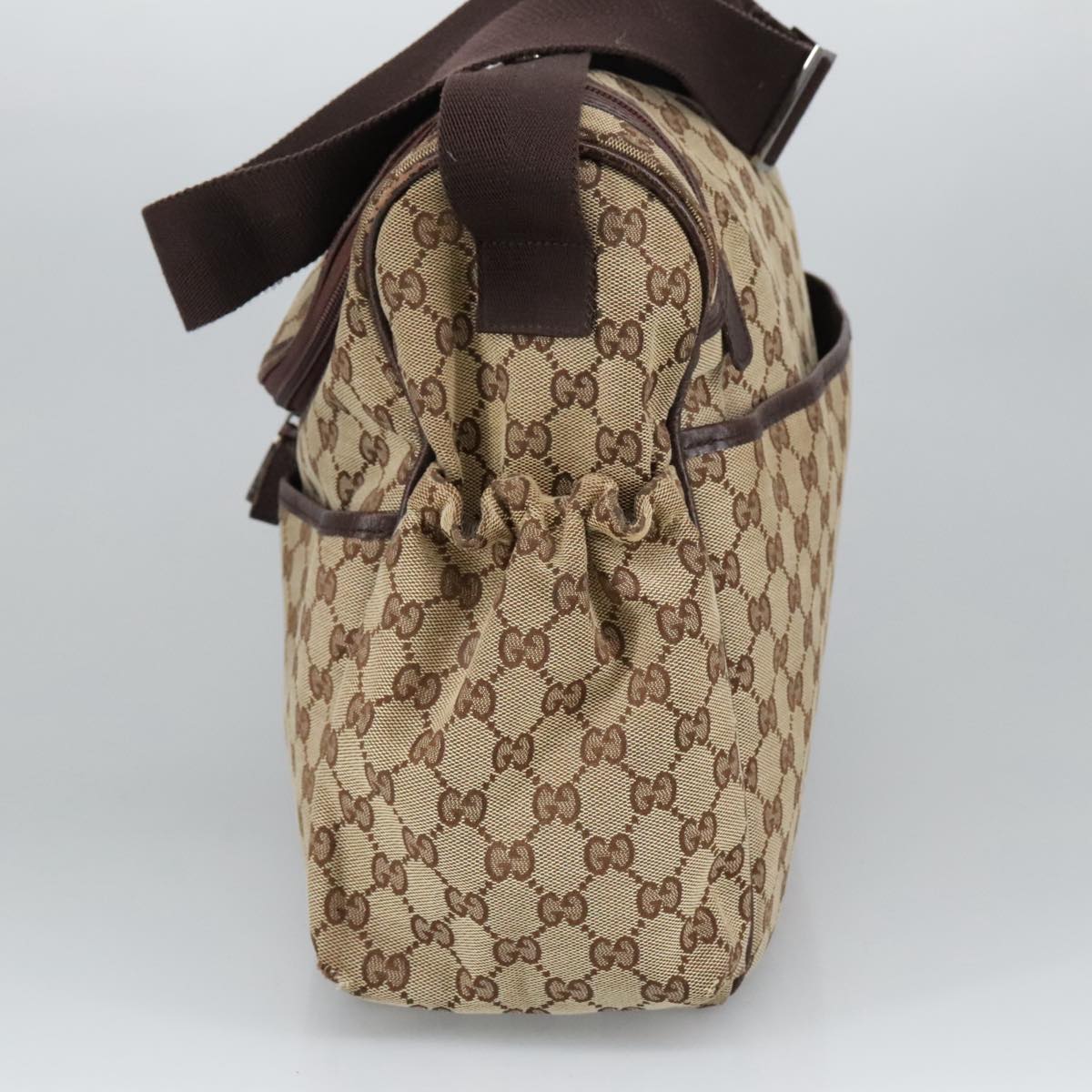 GUCCI GG Canvas Shoulder Bag Beige Silver 123326 hk1738
