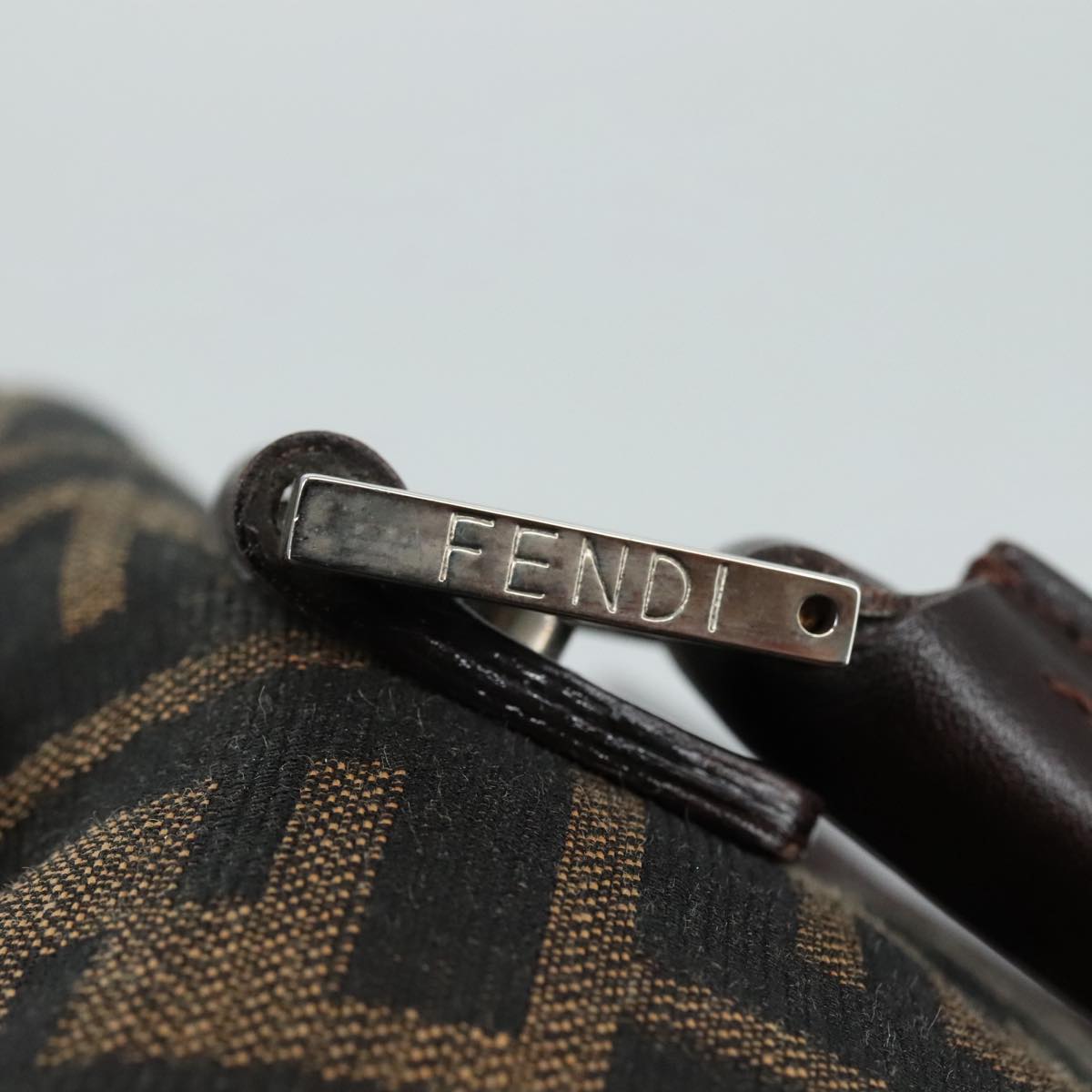 FENDI Zucca Canvas Hand Bag Brown Black hk1925