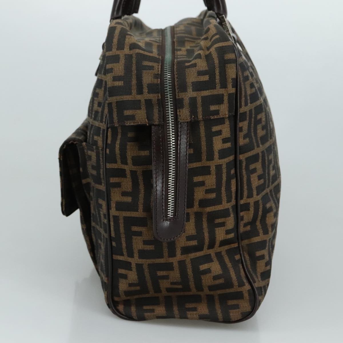 FENDI Zucca Canvas Hand Bag Brown Black hk1925