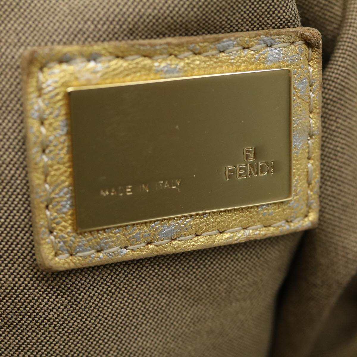 FENDI Spy Bag Zucca Canvas Shoulder Bag Leather Gold hk396