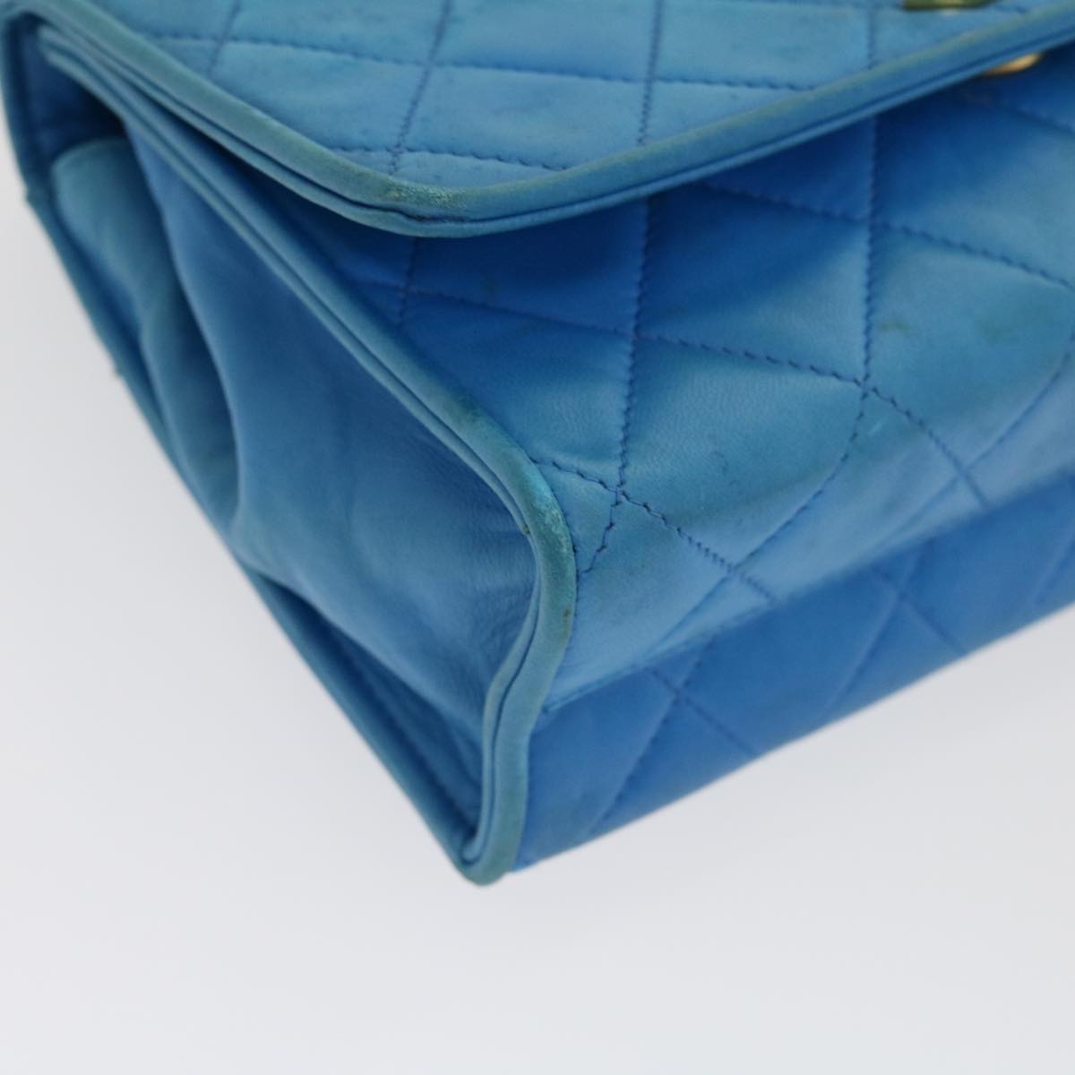 CHANEL Hand Bag Lamb Skin Blue CC hk455A