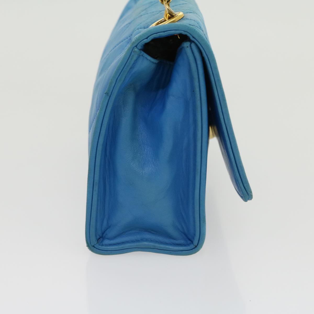 CHANEL Hand Bag Lamb Skin Blue CC hk455A