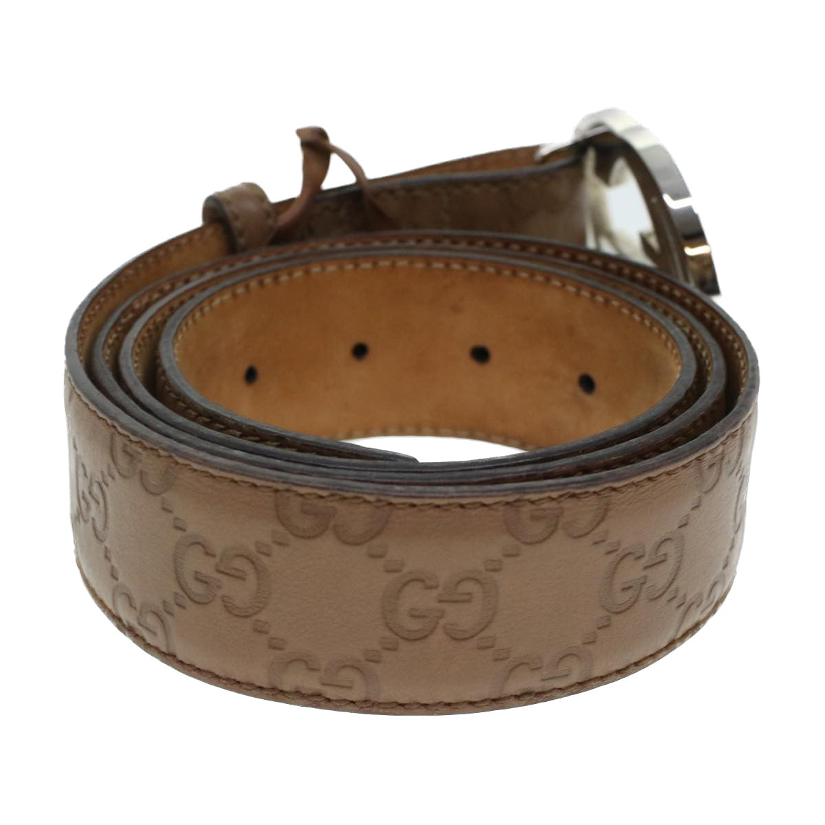 GUCCI GG Canvas Belt Leather 36.2""-43.3"" Brown 114984 hk727