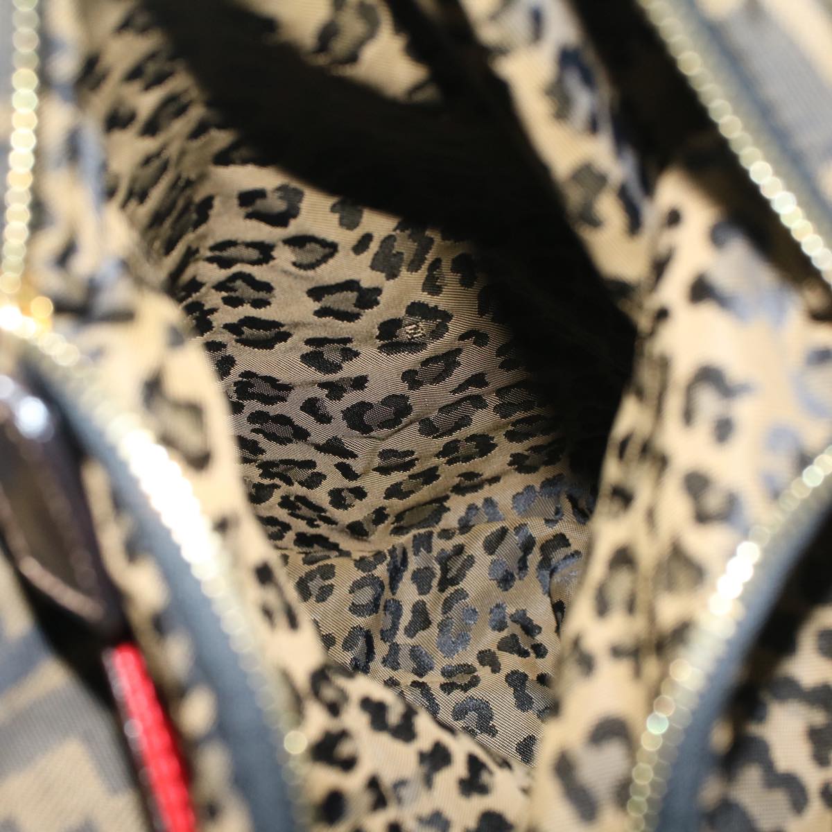 FENDI Zucca Canvas Leopard Tote Bag Nylon Reversible Brown Black Red hk829