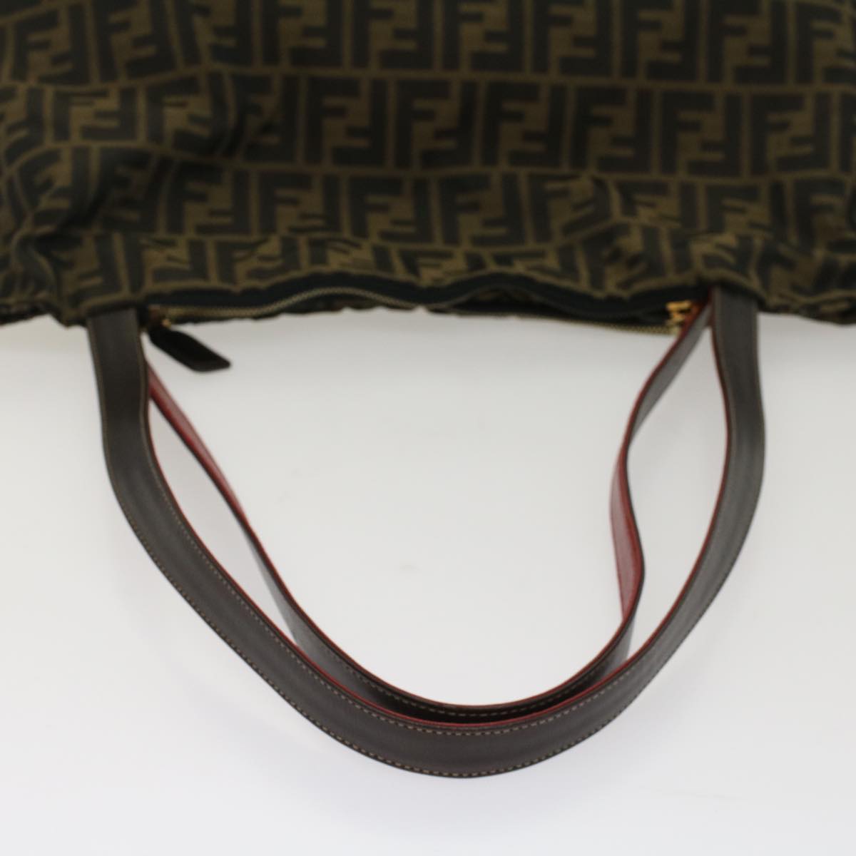 FENDI Zucca Canvas Leopard Tote Bag Nylon Reversible Brown Black Red hk829