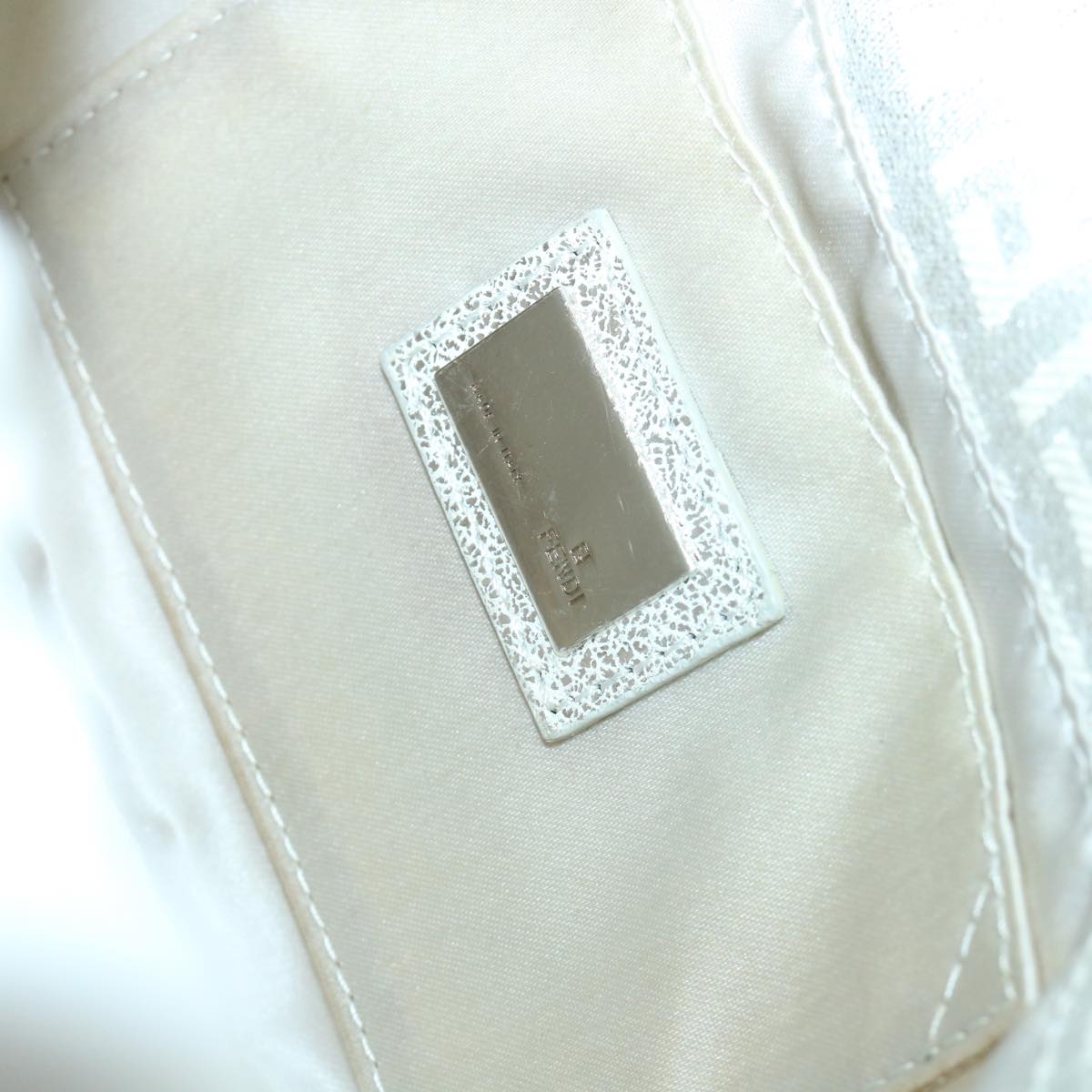 FENDI Zucchino Canvas Mamma Baguette Shoulder Bag Silver hk852