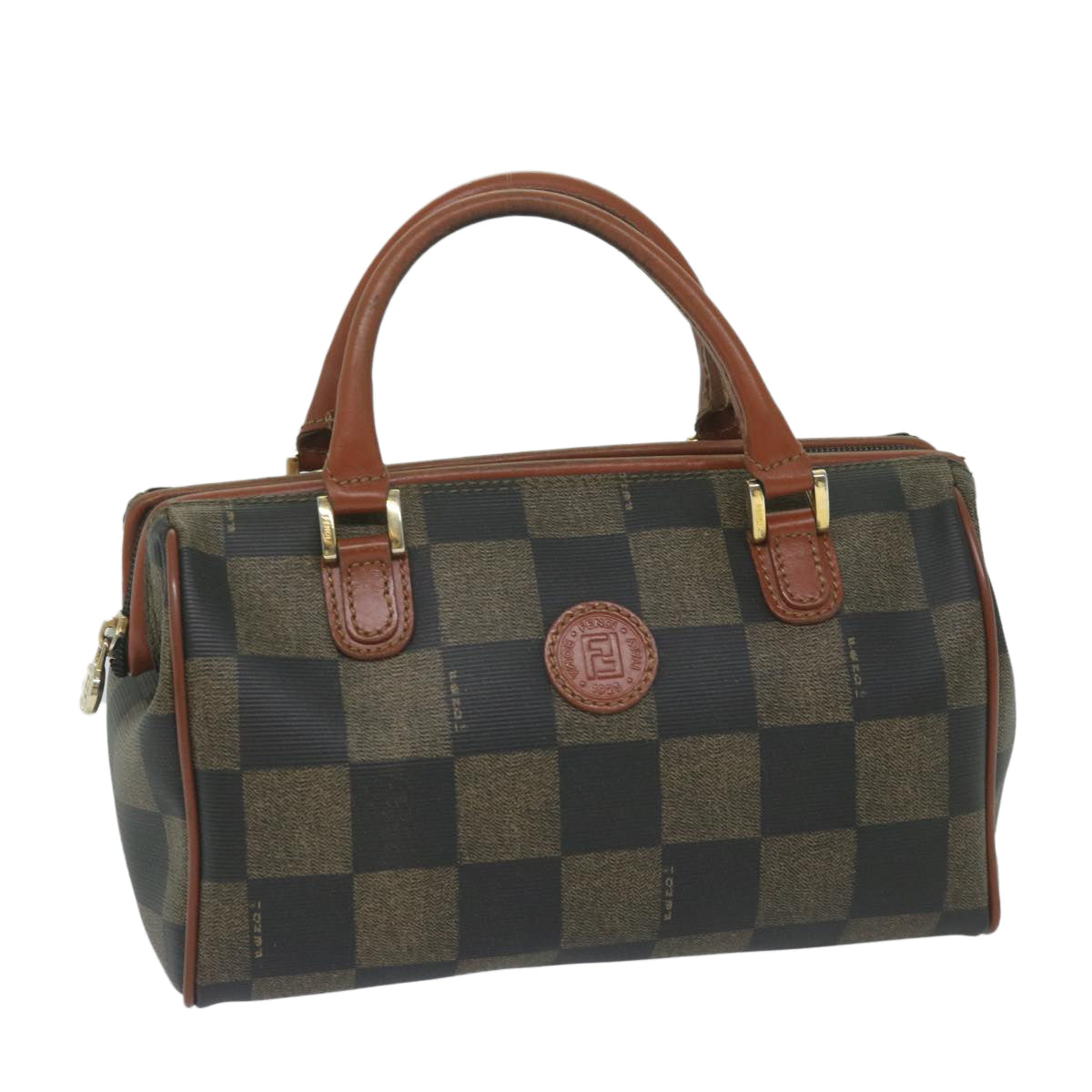 FENDI Pecan Canvas Boston Bag Black Brown hk943