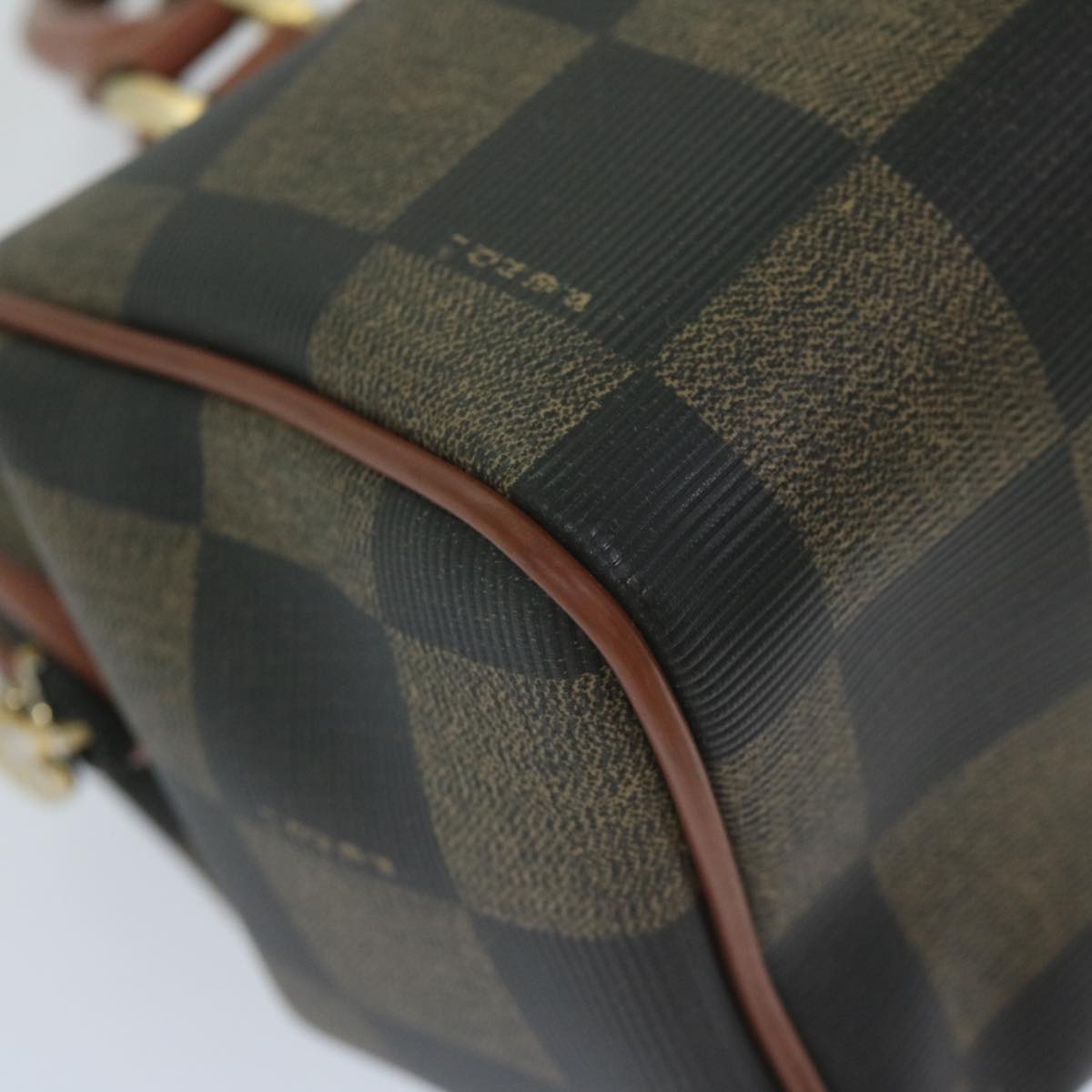 FENDI Pecan Canvas Boston Bag Black Brown hk943