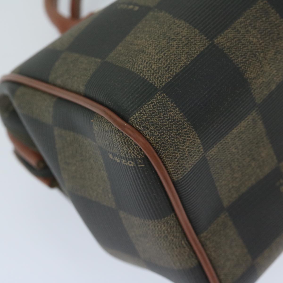 FENDI Pecan Canvas Boston Bag Black Brown hk943