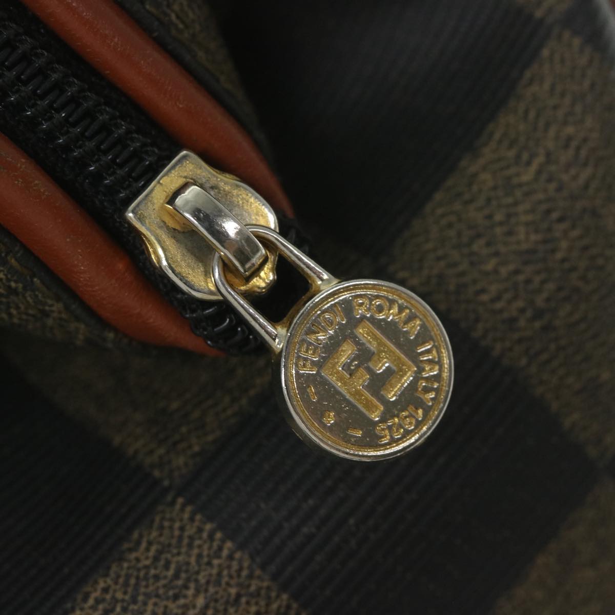 FENDI Pecan Canvas Boston Bag Black Brown hk943