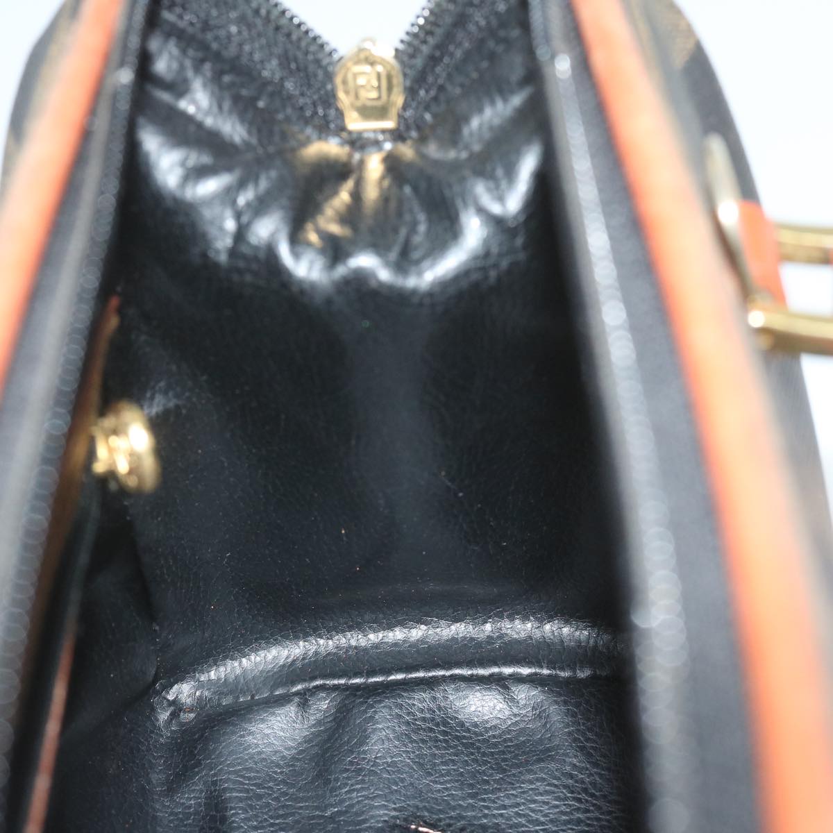 FENDI Pecan Canvas Boston Bag Black Brown hk943