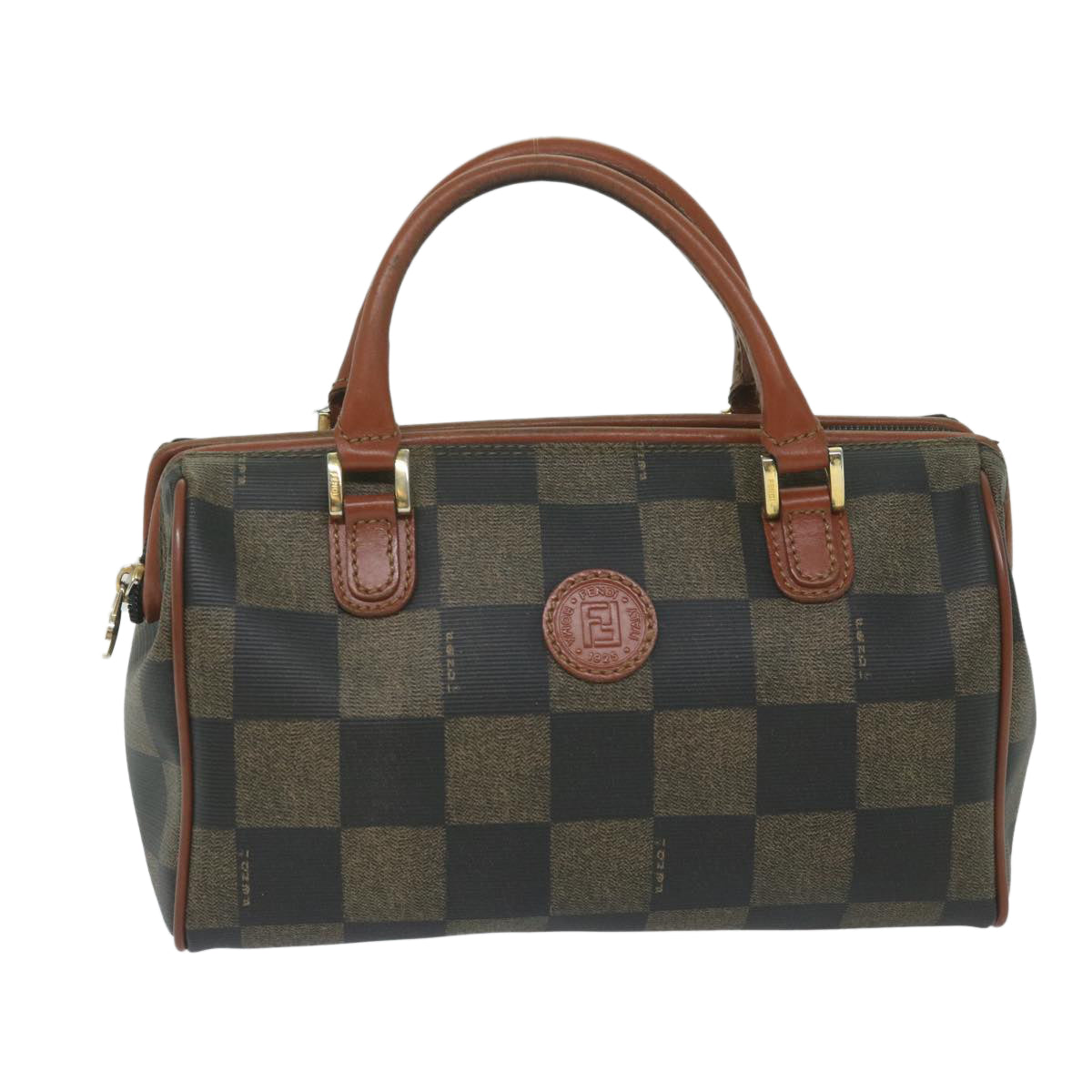 FENDI Pecan Canvas Boston Bag Black Brown hk943