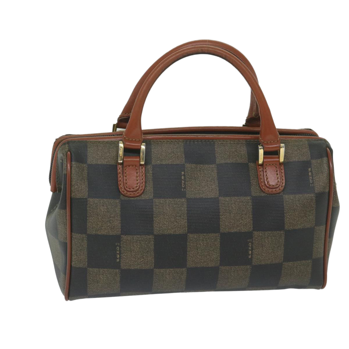 FENDI Pecan Canvas Boston Bag Black Brown hk943