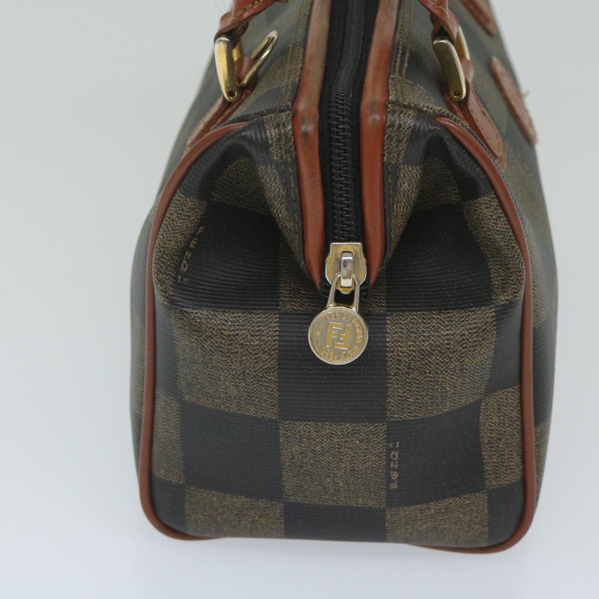 FENDI Pecan Canvas Boston Bag Black Brown hk943