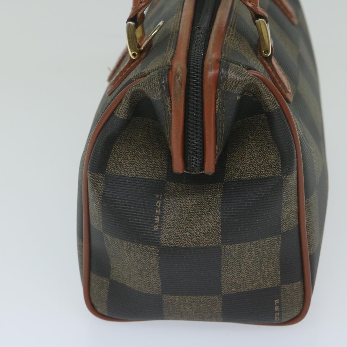 FENDI Pecan Canvas Boston Bag Black Brown hk943