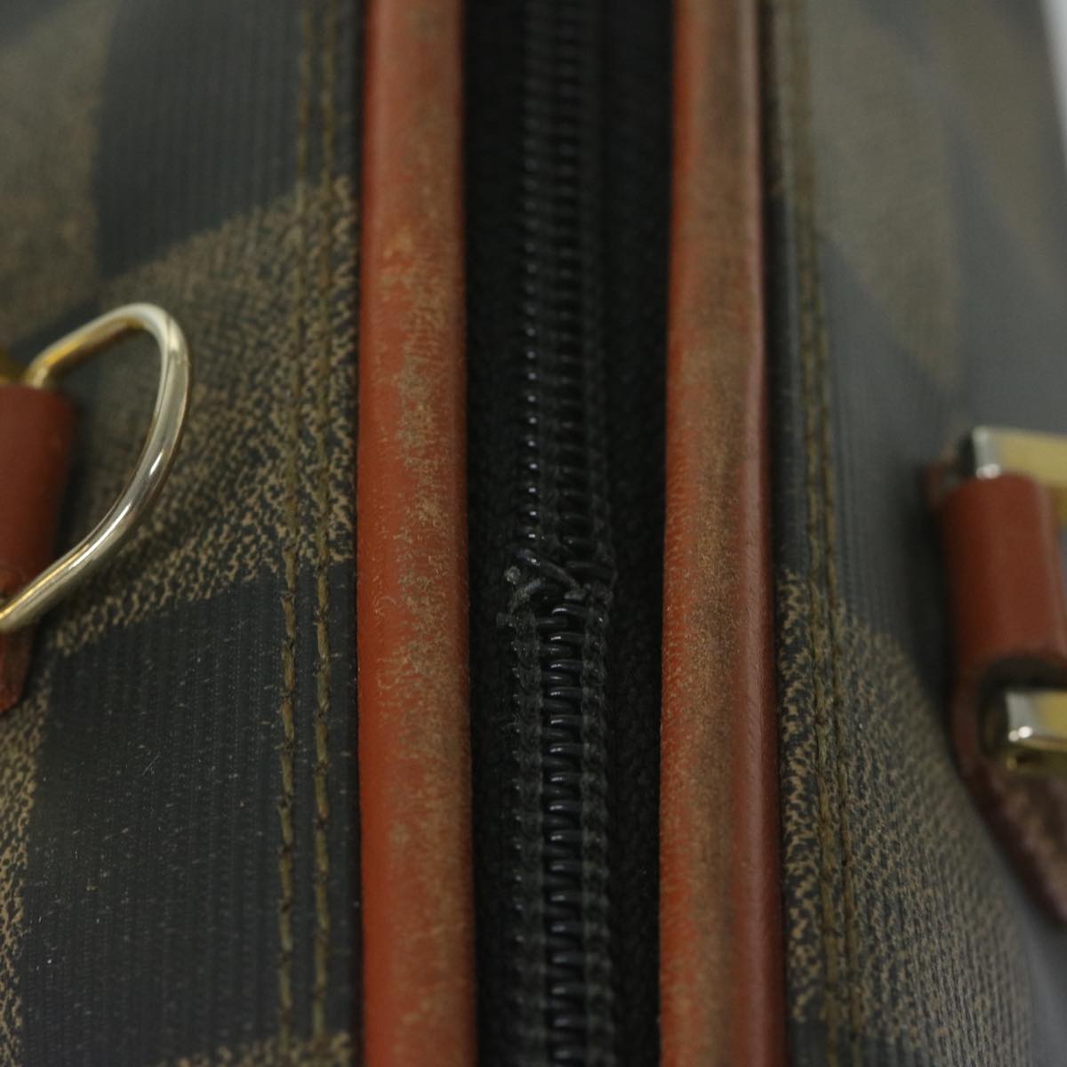 FENDI Pecan Canvas Boston Bag Black Brown hk943