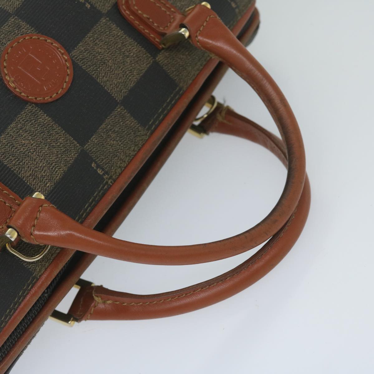 FENDI Pecan Canvas Boston Bag Black Brown hk943