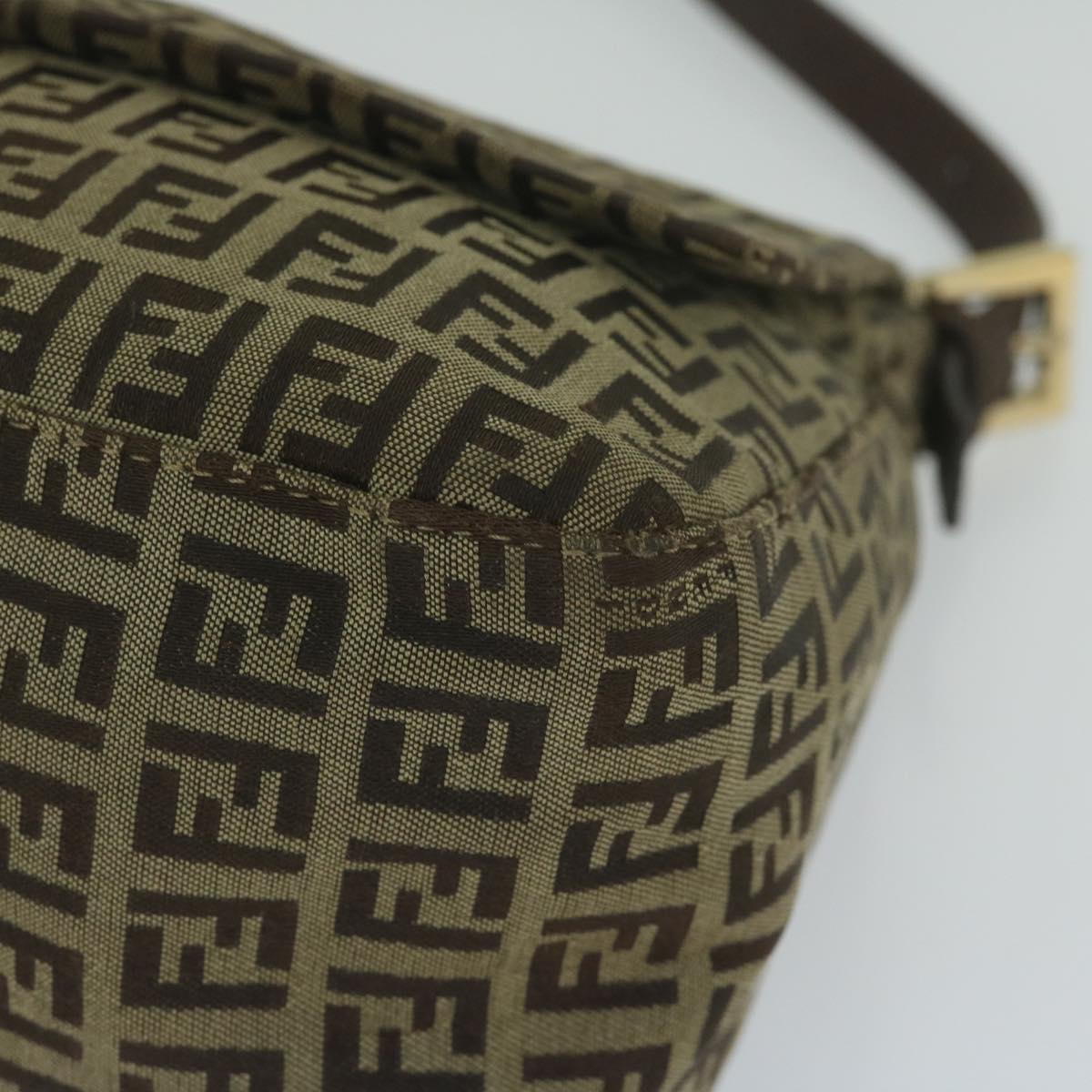FENDI Zucchino Canvas Mamma Baguette Shoulder Bag Brown hk949
