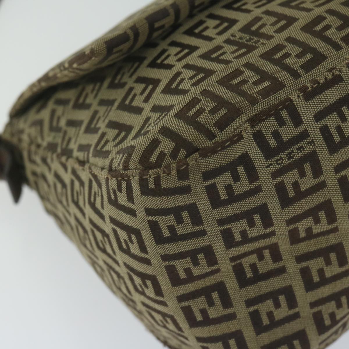 FENDI Zucchino Canvas Mamma Baguette Shoulder Bag Brown hk949