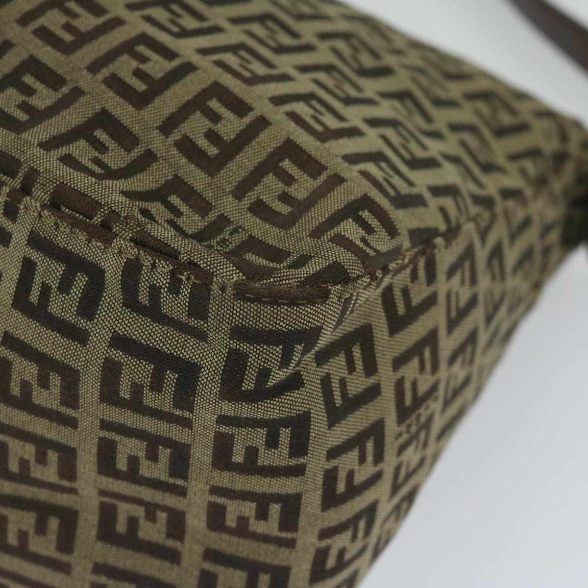 FENDI Zucchino Canvas Mamma Baguette Shoulder Bag Brown hk949
