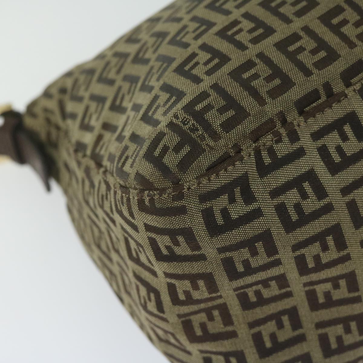 FENDI Zucchino Canvas Mamma Baguette Shoulder Bag Brown hk949