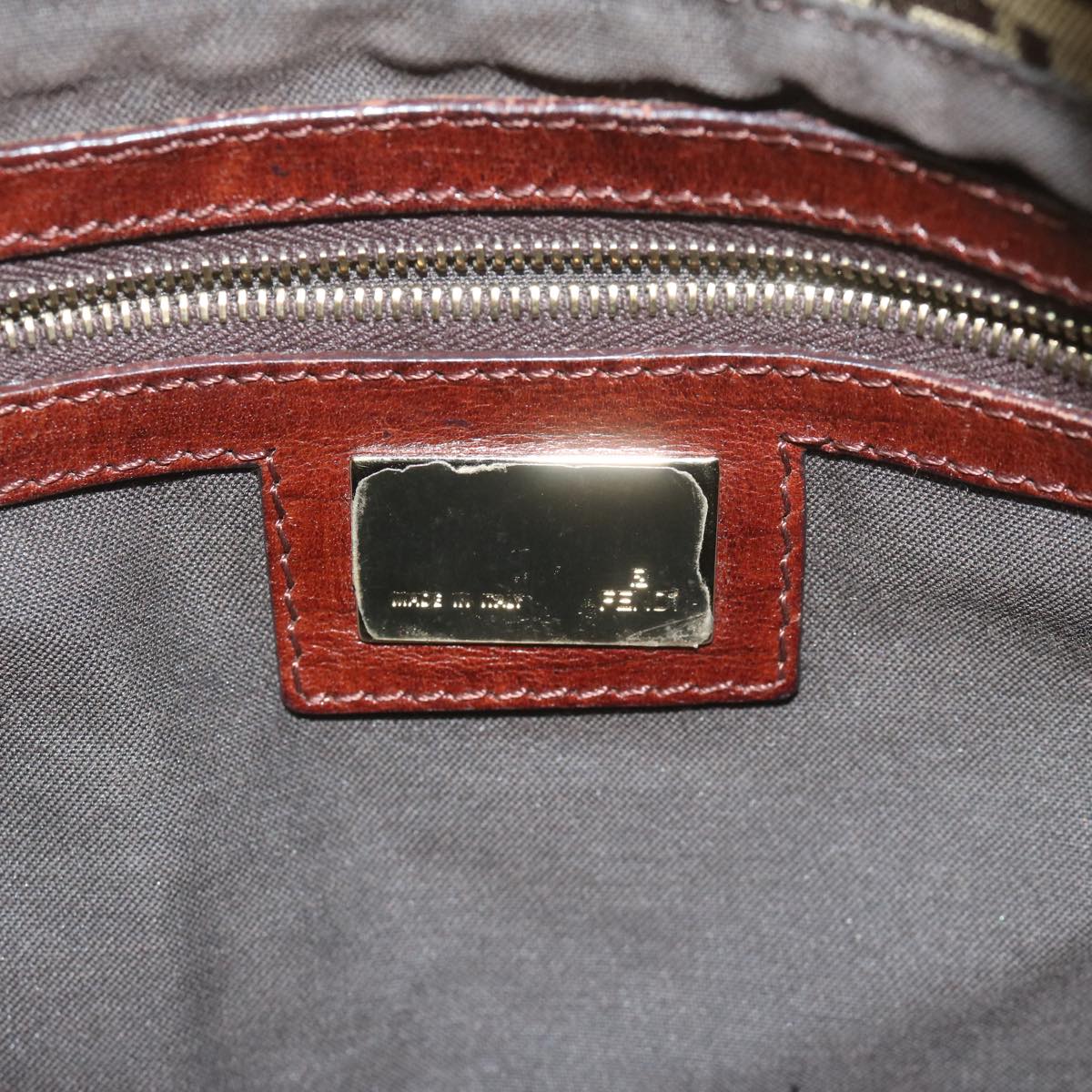 FENDI Zucchino Canvas Mamma Baguette Shoulder Bag Brown hk949