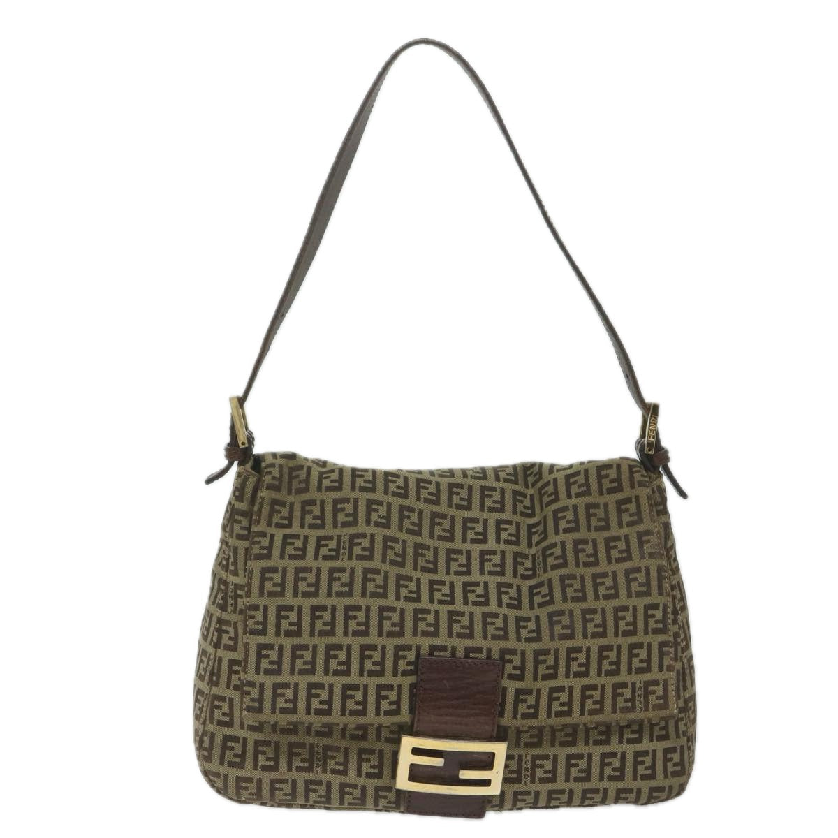 FENDI Zucchino Canvas Mamma Baguette Shoulder Bag Brown hk949