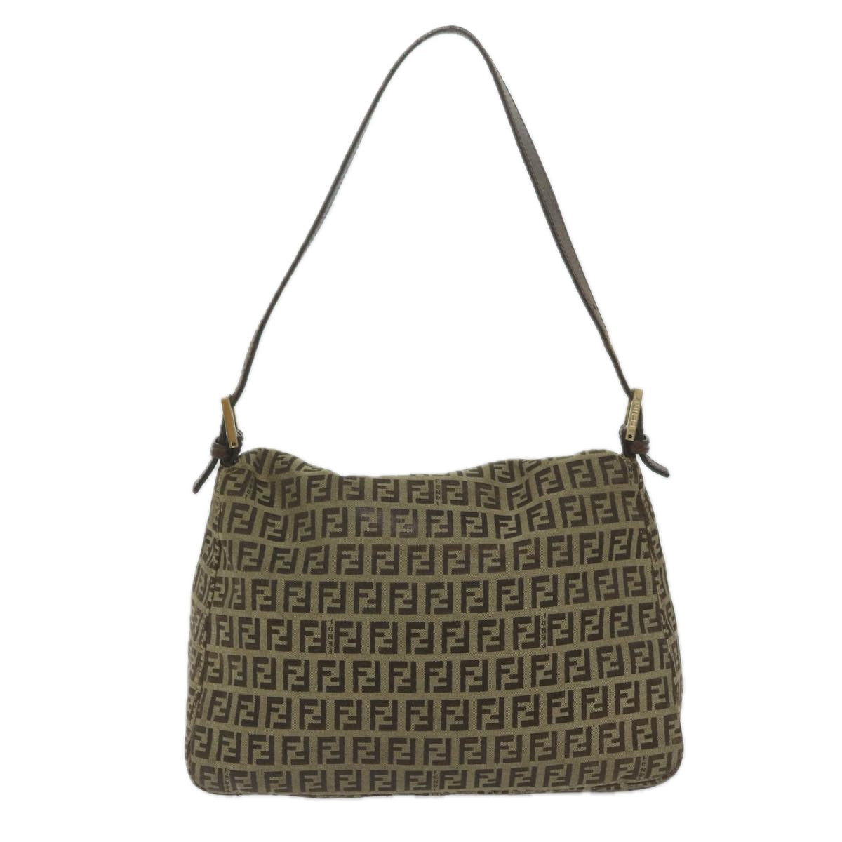 FENDI Zucchino Canvas Mamma Baguette Shoulder Bag Brown hk949