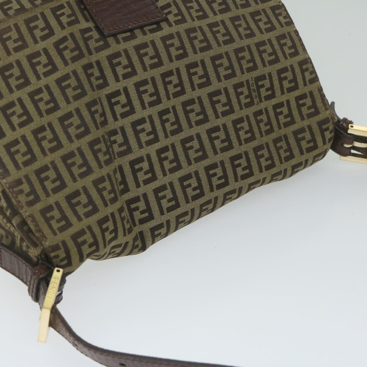 FENDI Zucchino Canvas Mamma Baguette Shoulder Bag Brown hk949