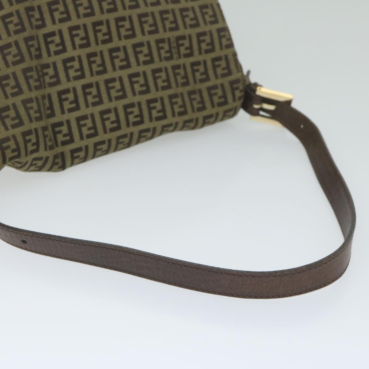 FENDI Zucchino Canvas Mamma Baguette Shoulder Bag Brown hk949