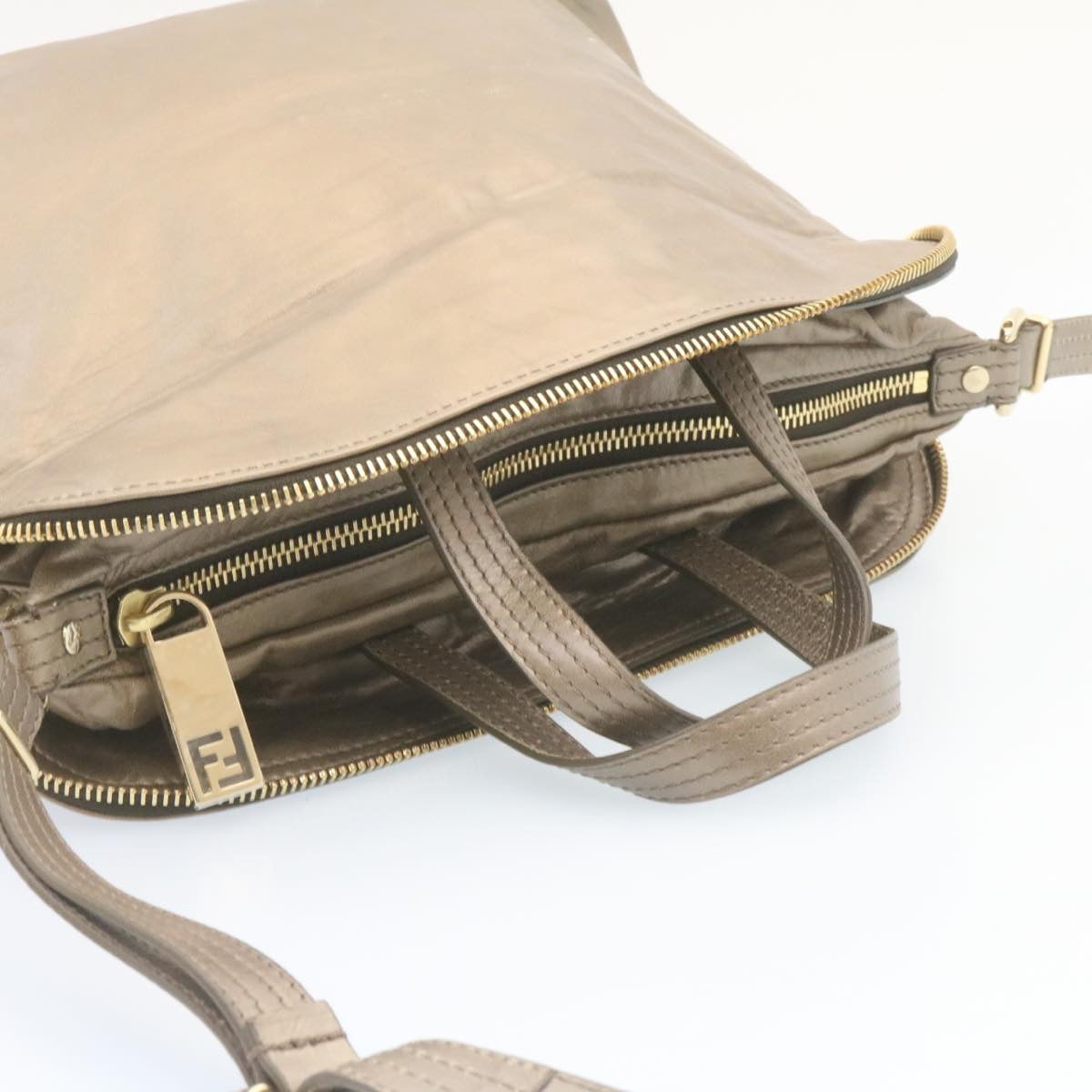 FENDI Zucca 2Way Shoulder Bag Hand Bag Leather Brown hs269