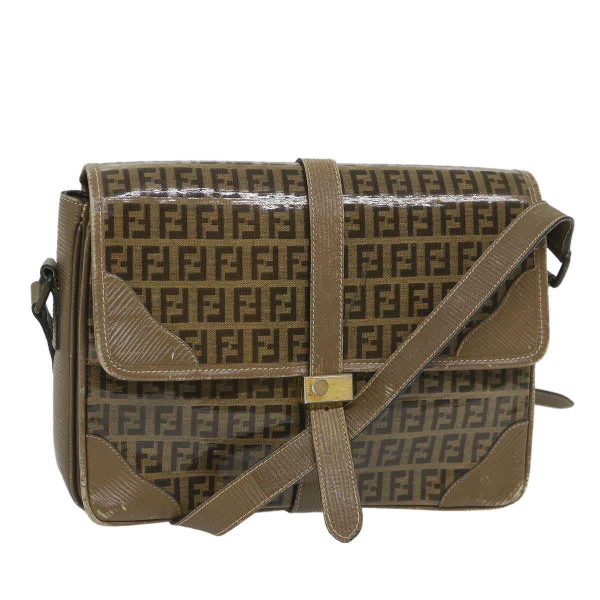 FENDI Zucchino Canvas Shoulder Bag Coated Canvas Brown im452