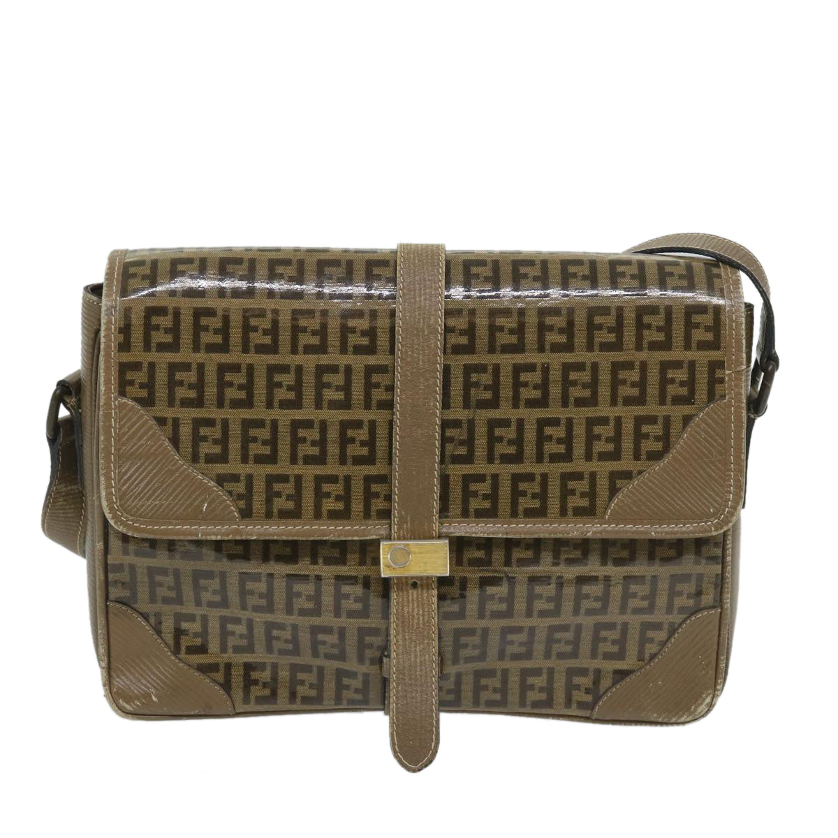 FENDI Zucchino Canvas Shoulder Bag Coated Canvas Brown im452