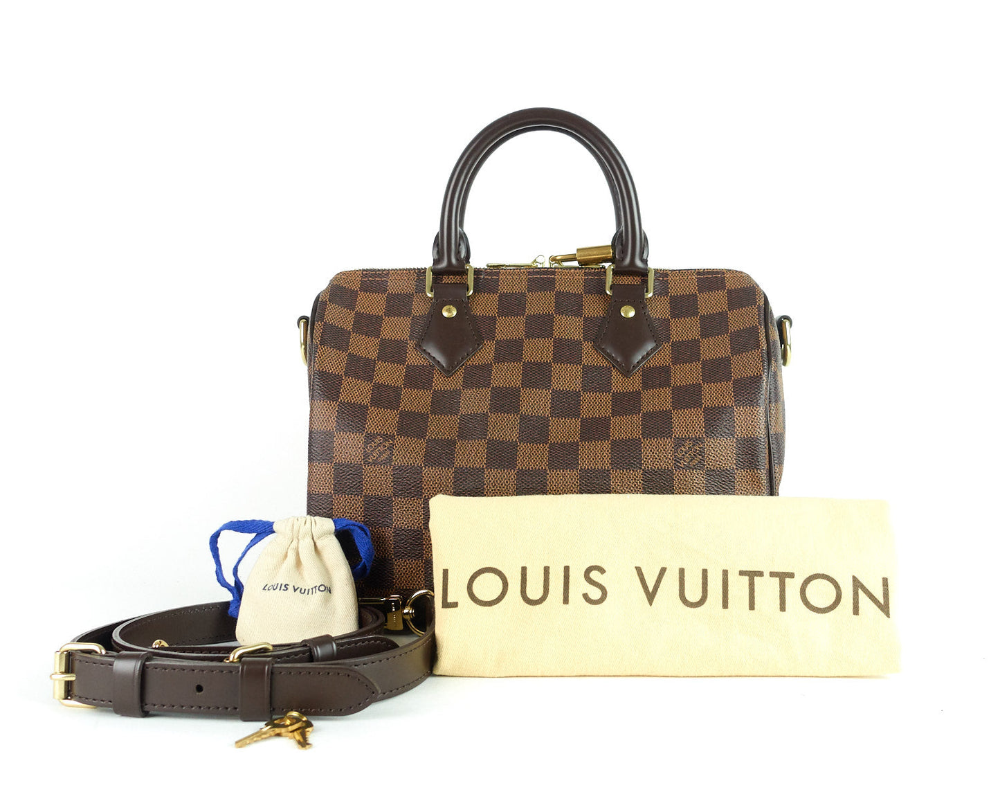 Louis Vuitto Speedy 25 BandouliÃ©re Damier EbÃ¨ne Canvas Handbag
