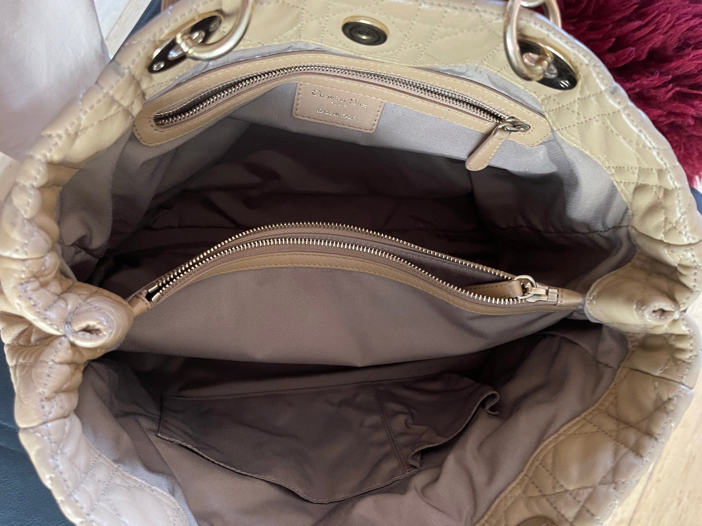 Christian Dior Beige Cannage Soft Tote