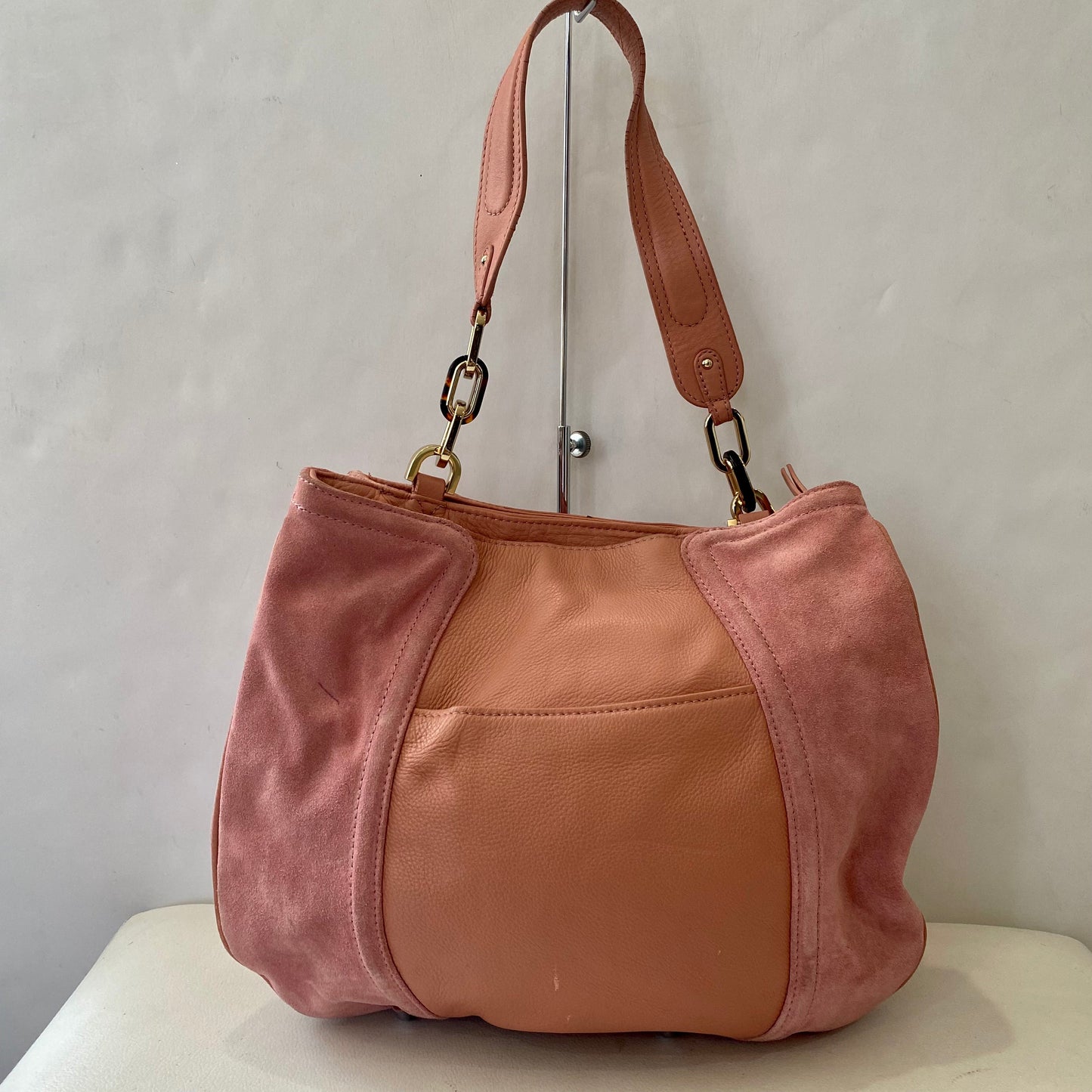B.MAKOWSKY Leather and Suede Shoulder Bag Pink