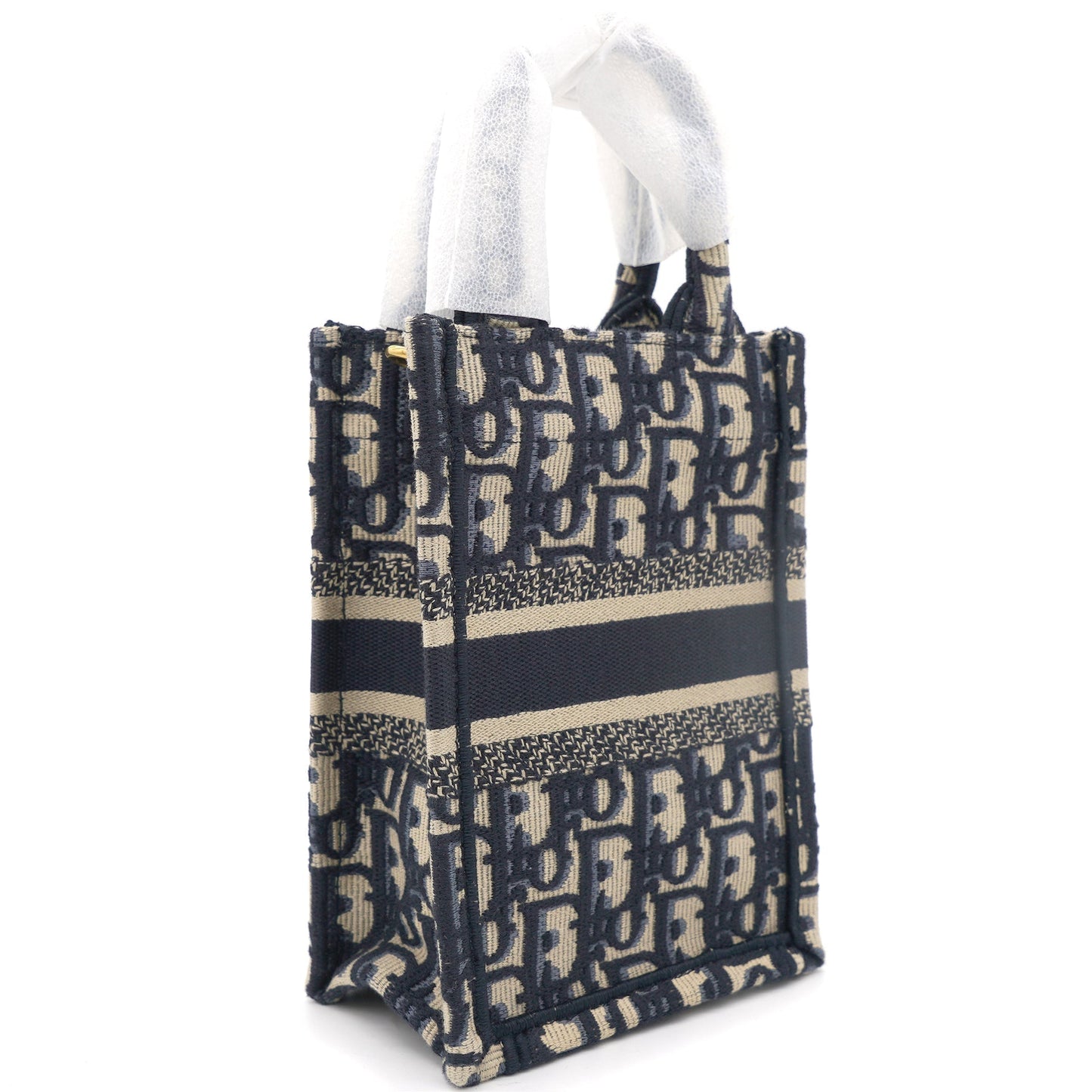 CHRISTIAN DIOR Mini Dior Book Tote Phone Bag In Blue Dior Oblique Embroidery