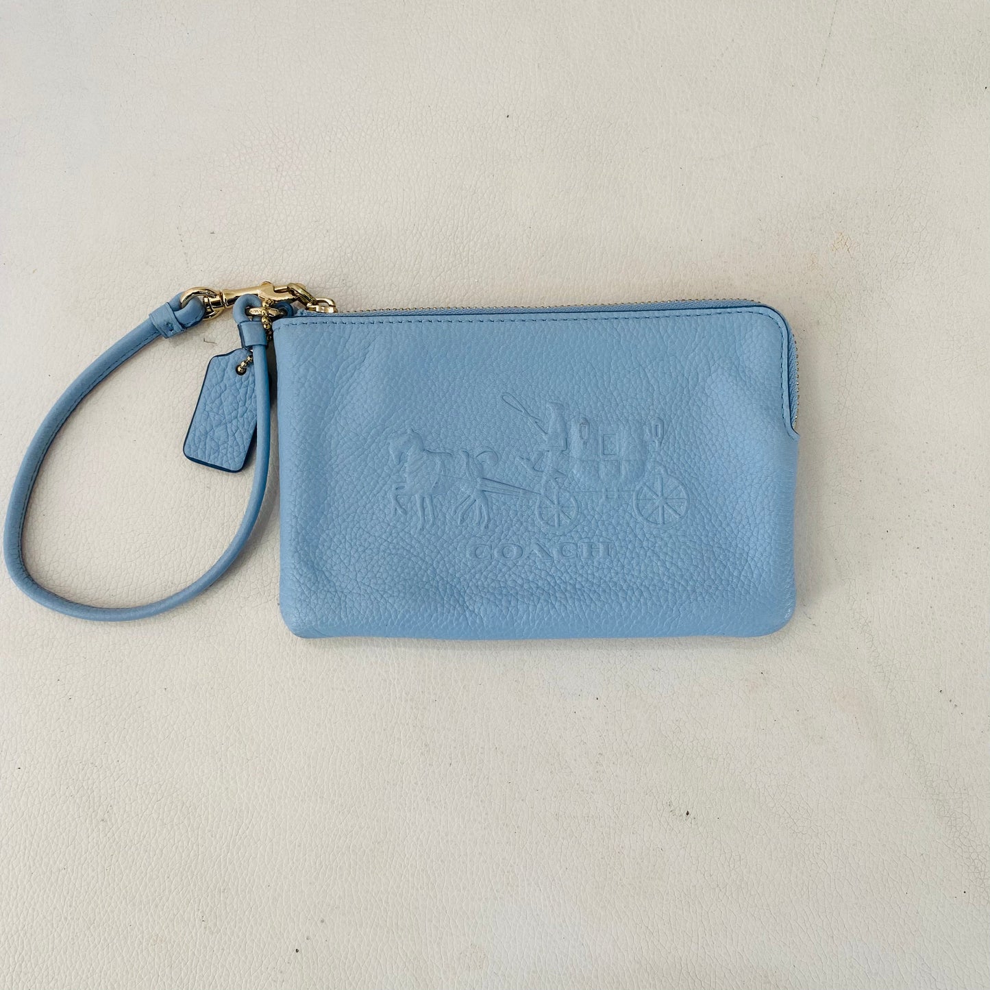 COACH Embossed Wristlet Light Blue