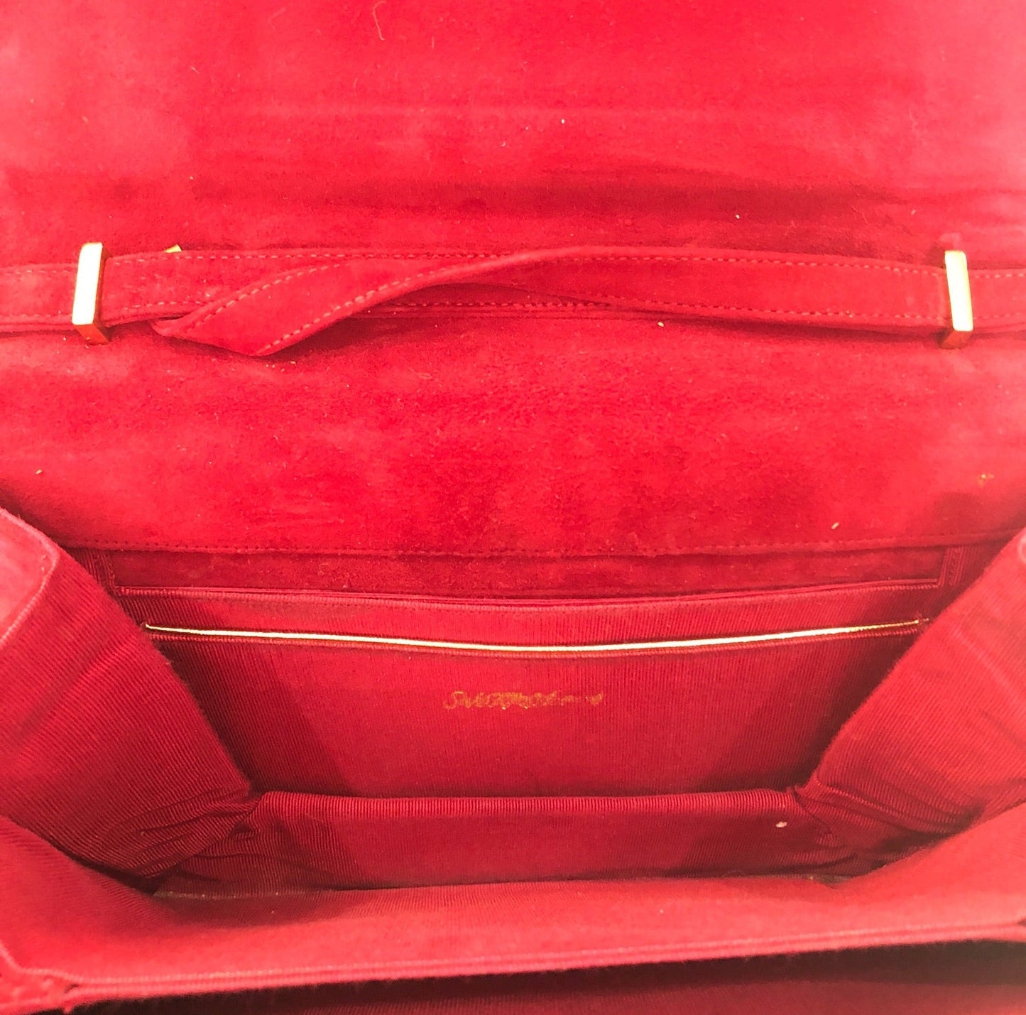 SAKS FIFTH AVENUE Red Suede Shoulder Bag