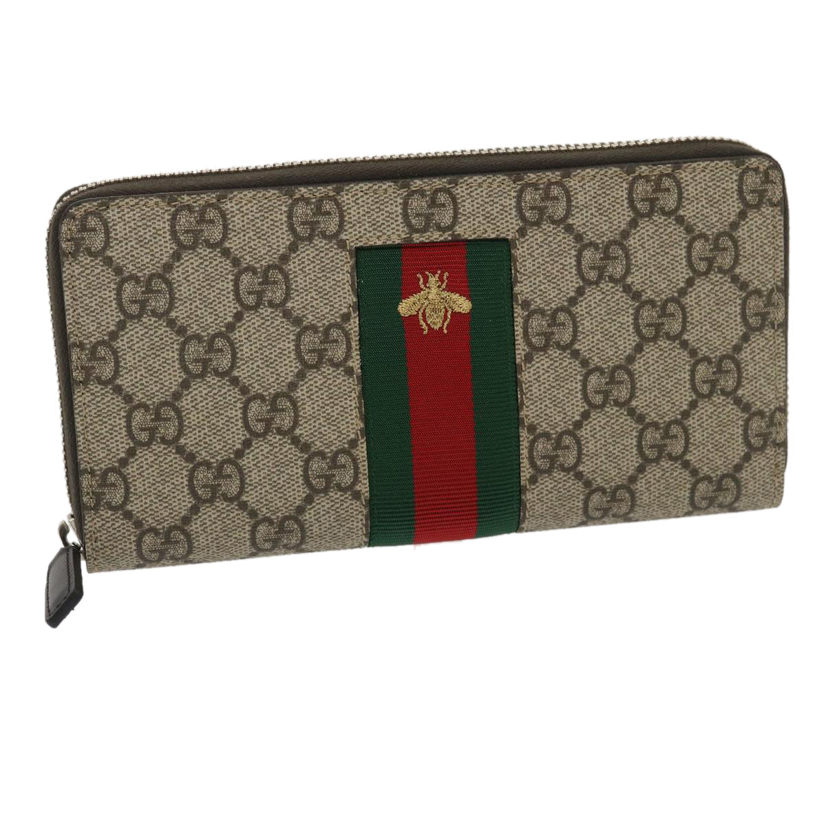 GUCCI Web Sherry Line GG Canvas Supreme Long Wallet Beige Red Green jk1450A