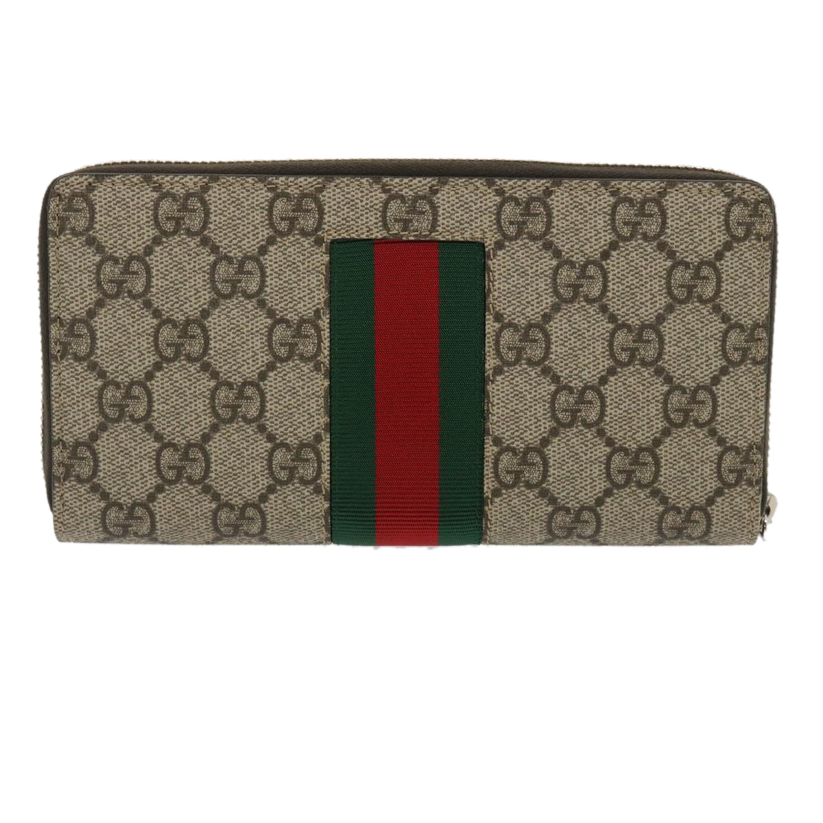 GUCCI Web Sherry Line GG Canvas Supreme Long Wallet Beige Red Green jk1450A