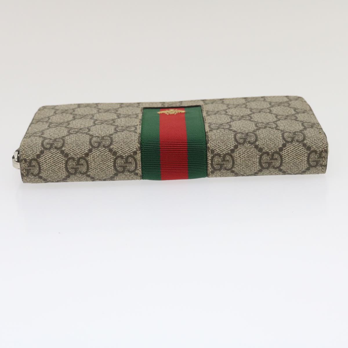 GUCCI Web Sherry Line GG Canvas Supreme Long Wallet Beige Red Green jk1450A