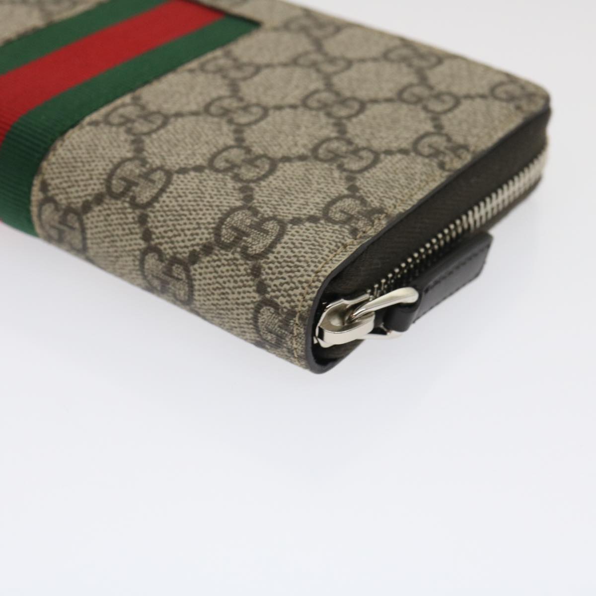 GUCCI Web Sherry Line GG Canvas Supreme Long Wallet Beige Red Green jk1450A