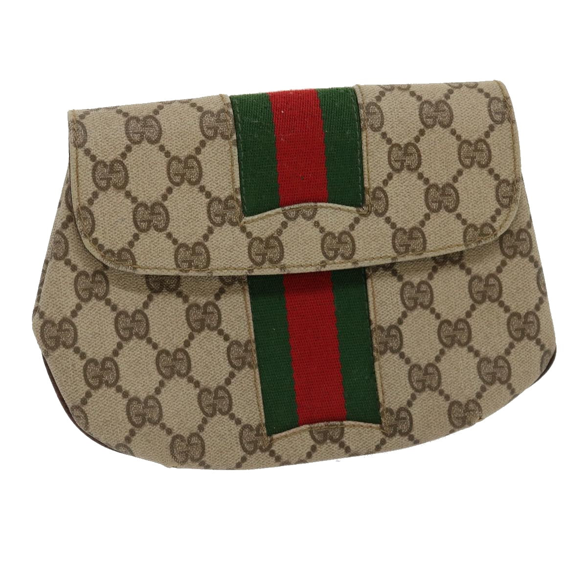 GUCCI Web Sherry Line GG Canvas Pouch Red Green Brown jk1495