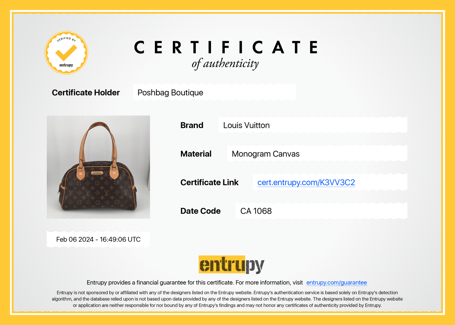 Louis Vuitto Montorgueil PM Monogram Canvas Bag