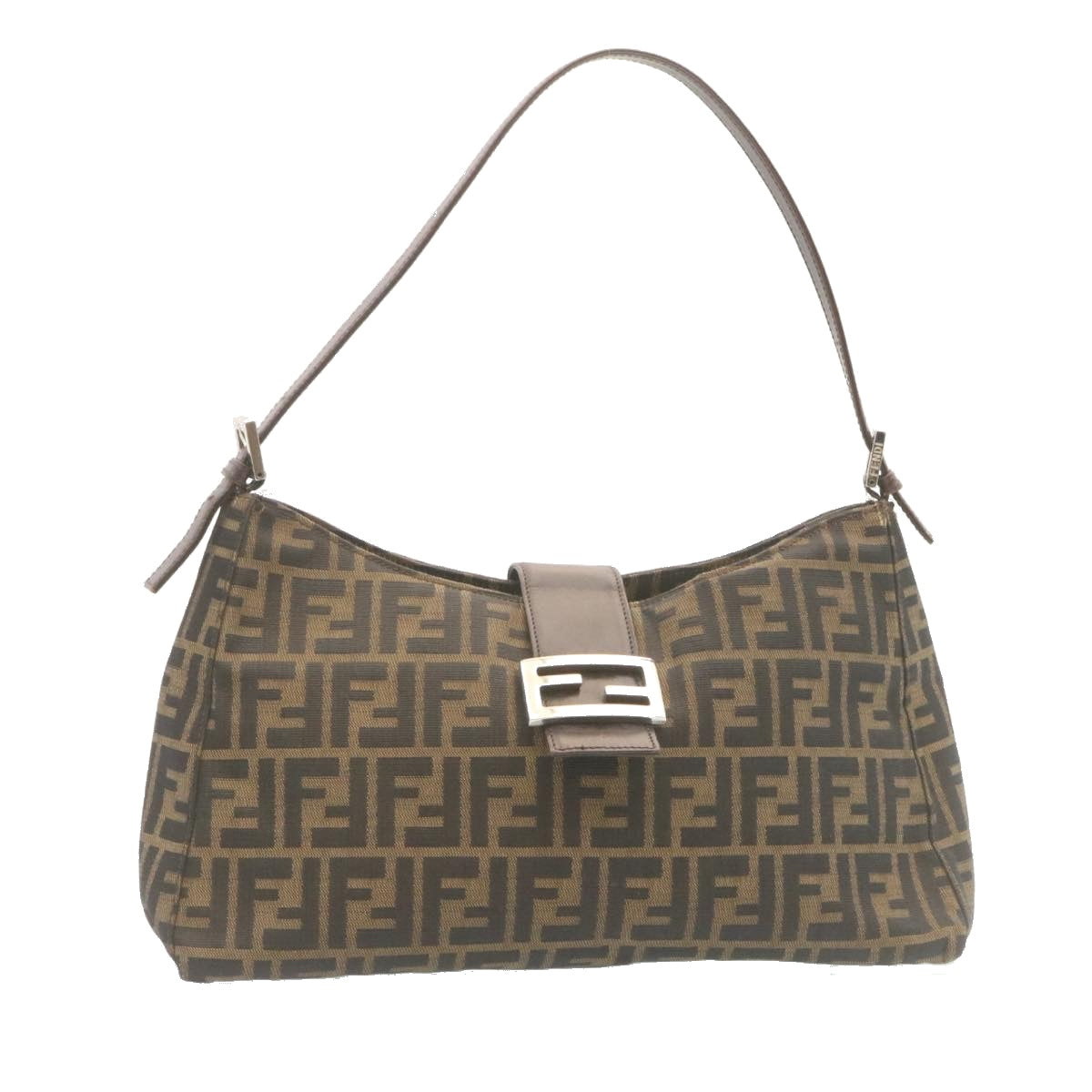FENDI Zucca Canvas Mamma Baguette Shoulder Bag Brown Black ki1362