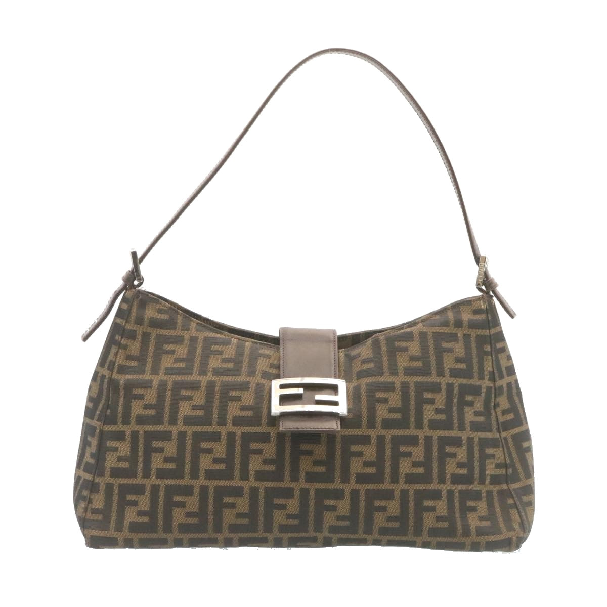 FENDI Zucca Canvas Mamma Baguette Shoulder Bag Brown Black ki1362